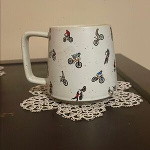 Artsy Em Ceramic Mug with Mountain Biking Bicyclist Print EUC Sold Out Online